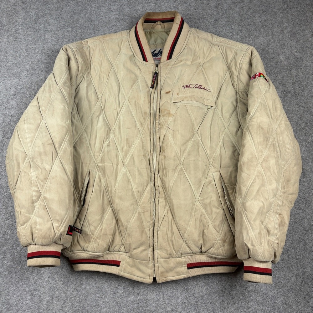Fubu Bomber Jacket Mens XL Tan Quilted Limited Edition Vintage 90s Hip Hop